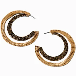 Gold-tone Boho Textured Hoop Earrings