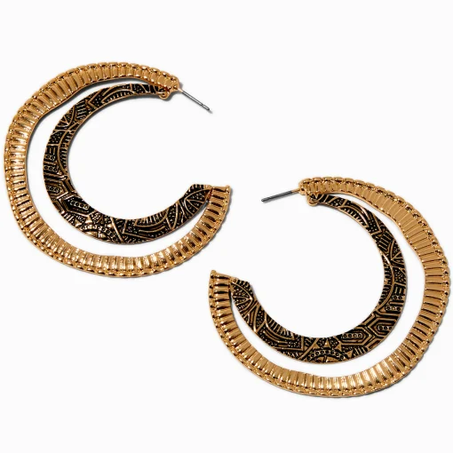 Gold-tone Boho Textured Hoop Earrings