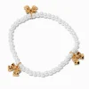 Gold-tone Bow & Pearl Beaded Stretch Bracelet