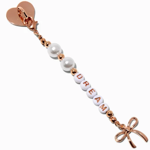 Gold-tone Bow & Pearl "Dream" Sticker Charm