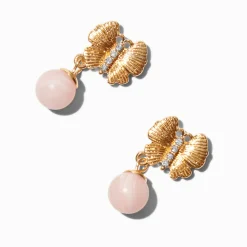 Gold-tone Butterfly & Pink Pearl Drop Earrings