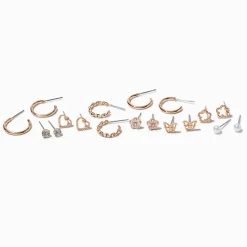 Gold-tone Butterfly Flowers Earrings Set - 9 Pack