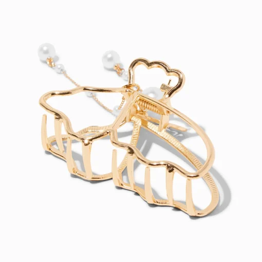Gold-tone Butterfly Pearl Medium Hair Claw