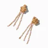 Gold-tone Carved Rose Beaded Front & Back Drop Earrings