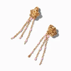 Gold-tone Carved Rose Beaded Front & Back Drop Earrings
