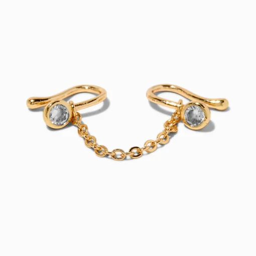 Gold-tone Chain Cubic Zirconia Faux Nose Ring