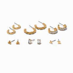 Gold-tone Chain Stud & Hoop Earrings - 6 Pack