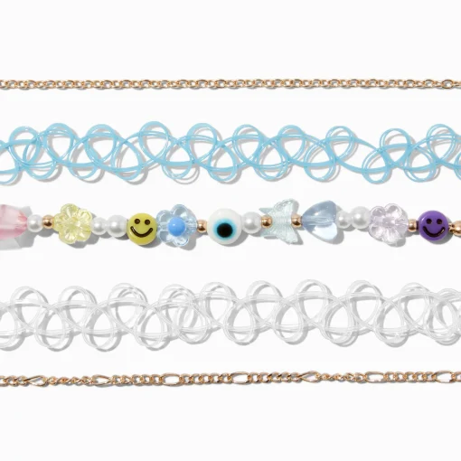 Gold-tone Chain, Y2K Beaded & Tattoo Choker Necklaces - 5 Pack