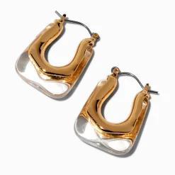 Gold-tone Clear Acrylic Square Hoop Earrings