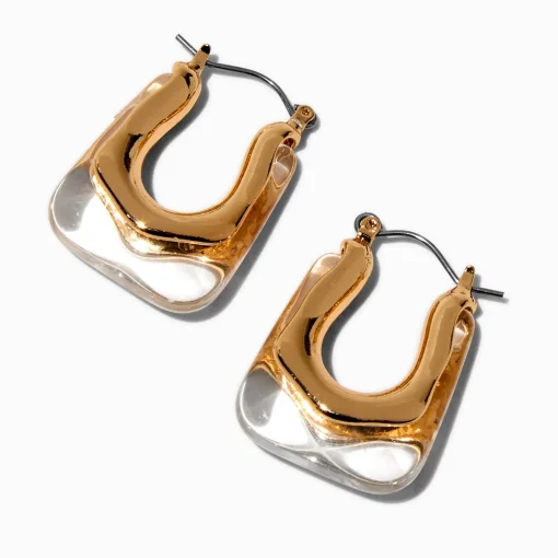 Gold-tone Clear Acrylic Square Hoop Earrings