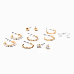 Gold-tone Crystal & Pearl Earrings Set - 6 Pack