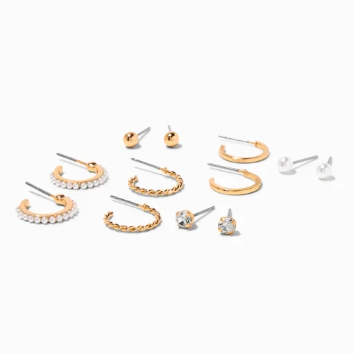 Gold-tone Crystal & Pearl Earrings Set - 6 Pack