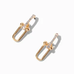 Gold-tone Crystal Chain Link Drop Earrings