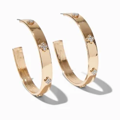 Gold-tone Crystal Clover Thick Hoop Earrings