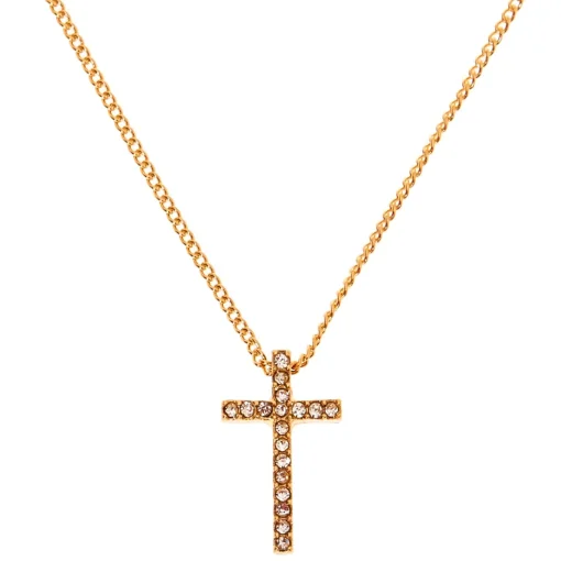 Gold-tone Crystal Cross Pendant Necklace