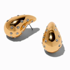 Gold-tone Crystal Dotted Long Bean 1" Drop Earrings