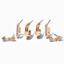 Gold-tone Crystal Earring Stackables Set - 3 Pack