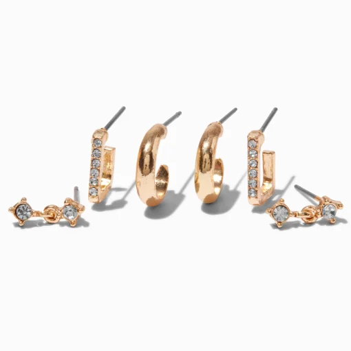 Gold-tone Crystal Earring Stackables Set - 3 Pack