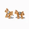 Gold-tone Crystal Heart Bow Stud Earrings