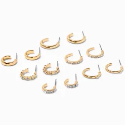 Gold-tone Crystal Hoop Earring Stackables Set - 6 Pack