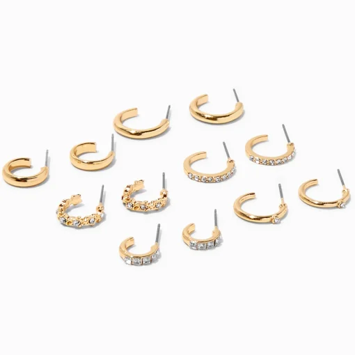 Gold-tone Crystal Hoop Earring Stackables Set - 6 Pack