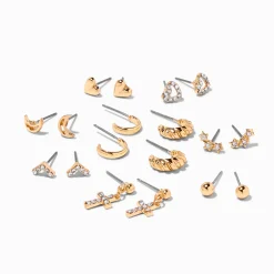 Gold-tone Crystal Mixed Earrings Set - 9 Pack