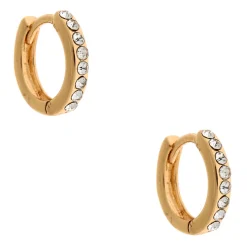 Gold-tone Crystal 10mm Huggie Hoop Earrings