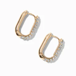 Gold-tone Crystal Pavé Oblong Clicker Hoop Earrings