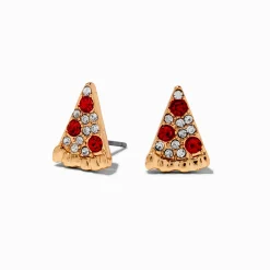 Gold-tone Crystal Pizza Stud Earrings