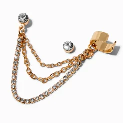 Gold-tone Crystal Swag Cuff Connector Earrings