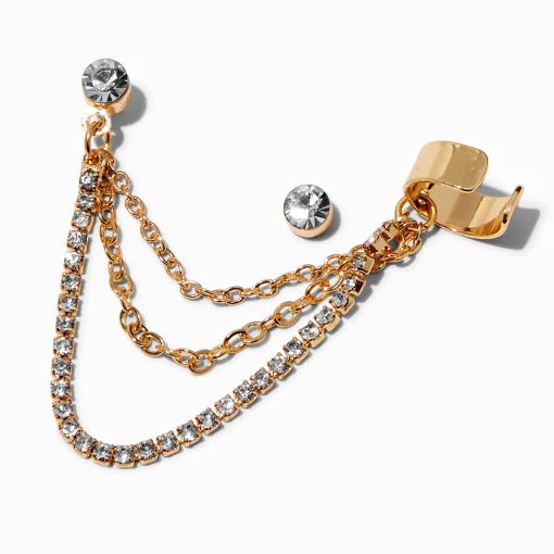 Gold-tone Crystal Swag Cuff Connector Earrings