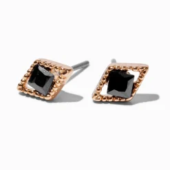 Gold-tone Cubic Zirconia Black Diamond Stud Earrings