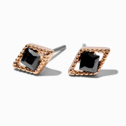 Gold-tone Cubic Zirconia Black Diamond Stud Earrings