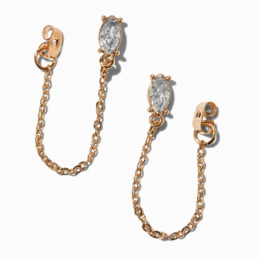 Gold-tone Cubic Zirconia Connector Earrings