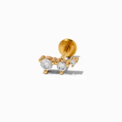 Gold-tone Cubic Zirconia Curve 18G Threadless Cartilage Earring
