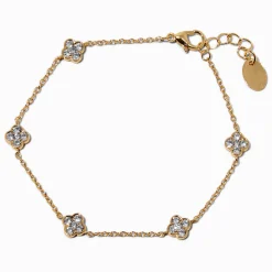 Gold-tone Cubic Zirconia Clover Chain Bracelet