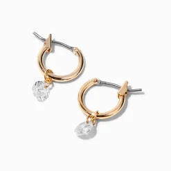 Gold-tone Cubic Zirconia Charm 10mm Huggie Hoop Earrings