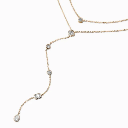 Gold-tone Cubic Zirconia Delicate Drip Y-Neck Multi-Strand Necklace