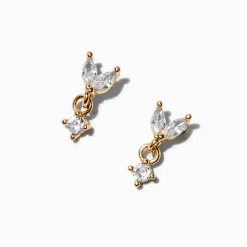 Gold-tone Cubic Zirconia Marquise Stud Earrings