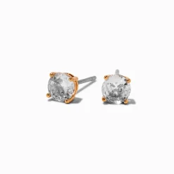 Gold-tone Cubic Zirconia 5mm Round Stud Earrings