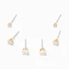 Gold-tone Cubic Zirconia 2mm, 3mm, & 4mm Round Stud Earrings - 3 Pack