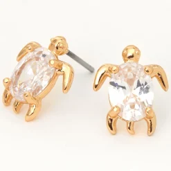 Gold-tone Cubic Zirconia 8mm Turtle Stud Earrings