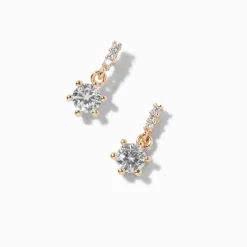 Gold-tone Cubic Zirconia 0.5" Drop Earrings