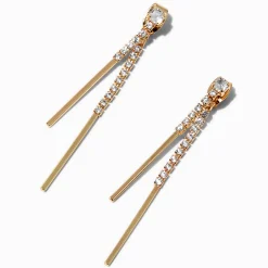 Gold-tone Cubic Zirconia Stick Front & Back Drop Earrings