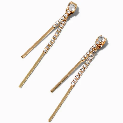 Gold-tone Cubic Zirconia Stick Front & Back Drop Earrings