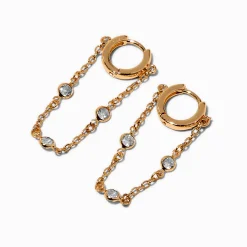 Gold-tone Cubic Zirconia Stacked Dangle Huggie Hoop Earrings