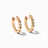 Gold-tone Cubic Zirconia Three-Stone 10mm Huggie Hoop Earrings