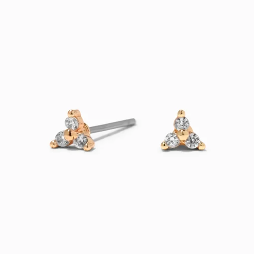 Gold-tone Cubic Zirconia Trio Stud Earrings