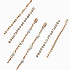 Gold-tone Cup Chain Pearl Earring Stackables Set - 3 Pack