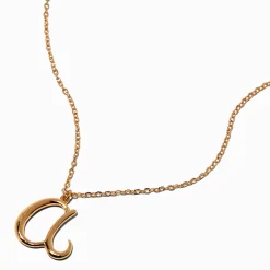 Gold-tone Curly Script Initial Pendant Necklace - A